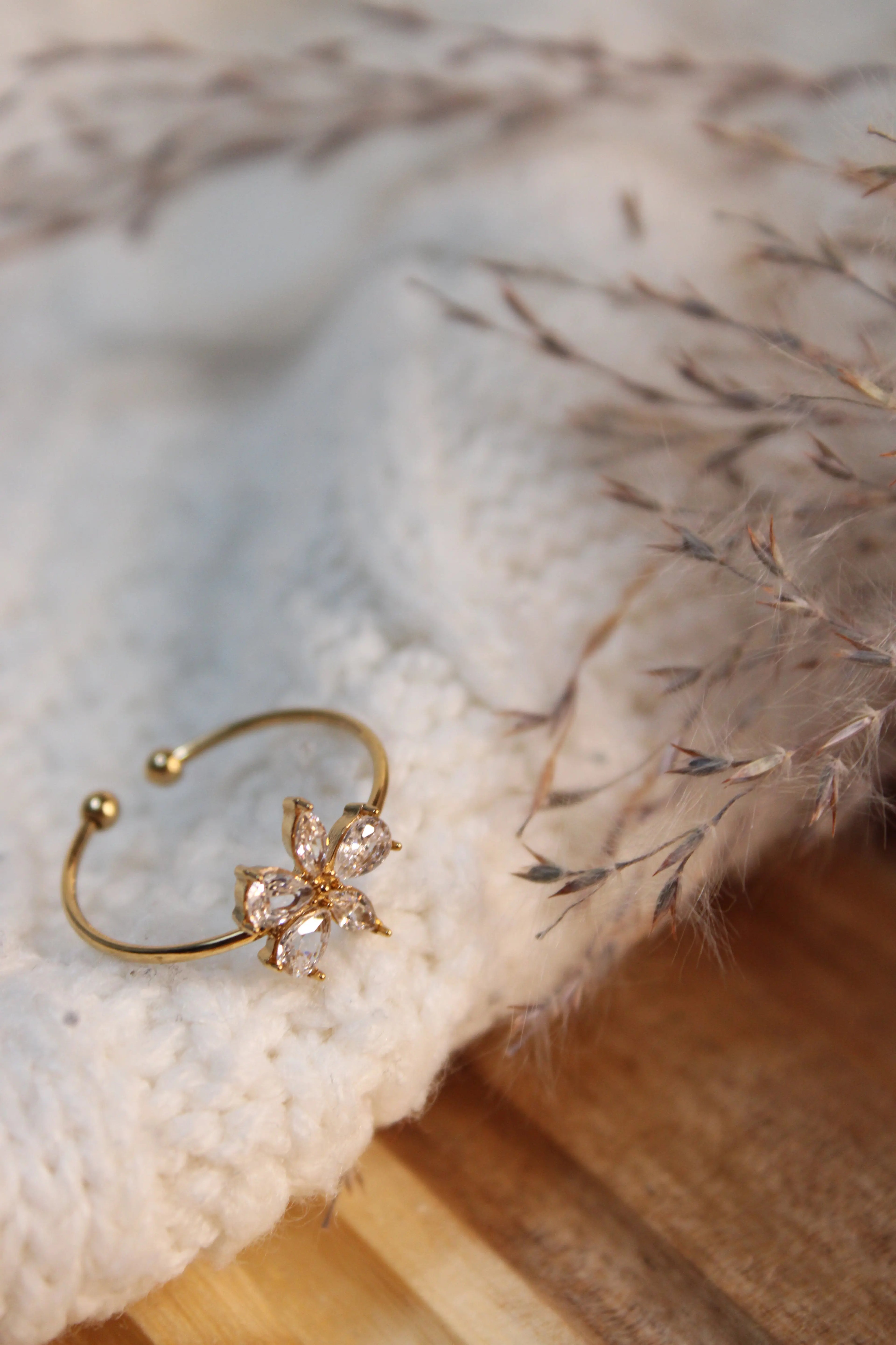 Bague LYLY Ajustable Acier Inoxydable Fleur Strass – Fini Or ou Argent - Les Créations De Loly