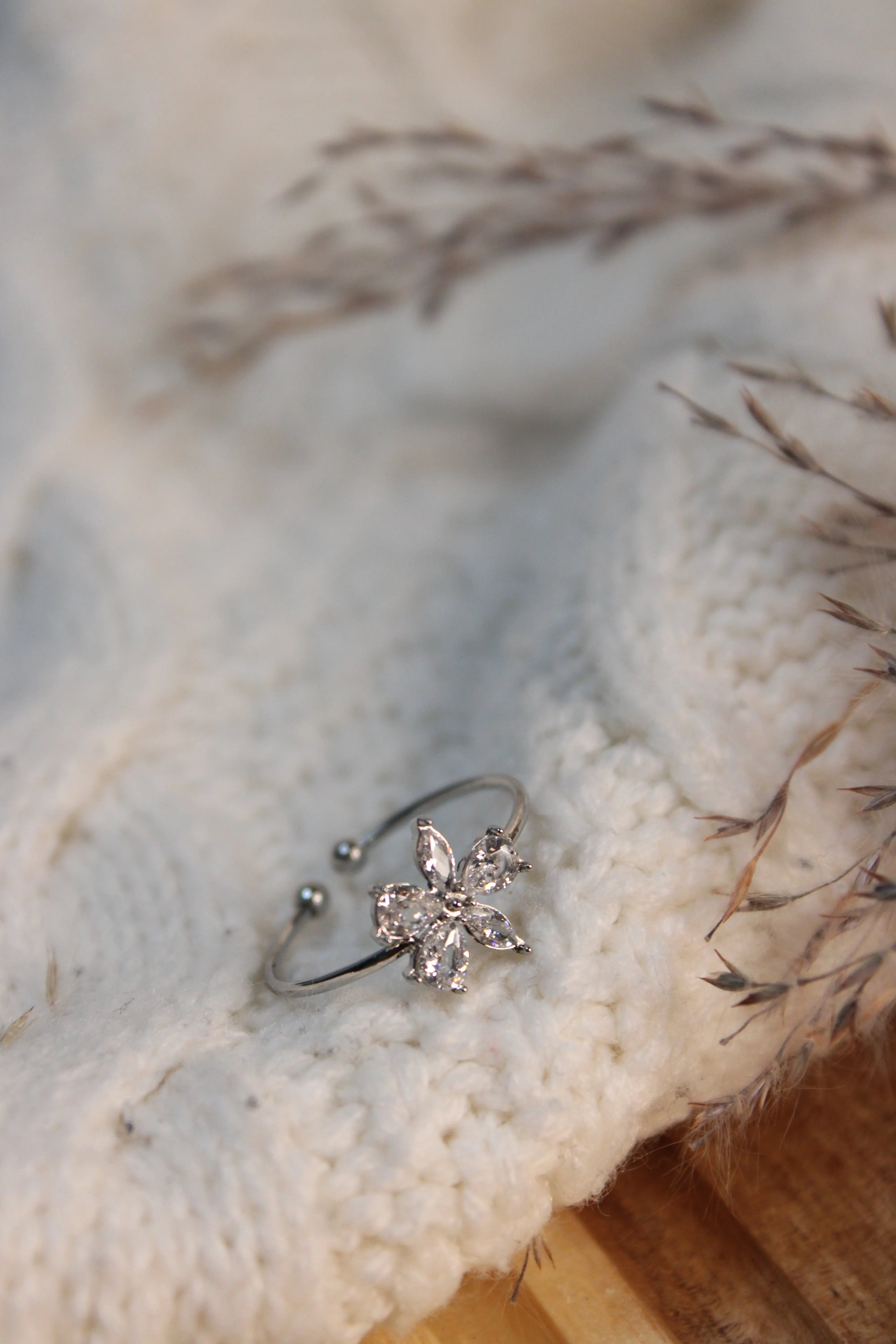 Bague LYLY Ajustable Acier Inoxydable Fleur Strass – Fini Or ou Argent - Les Créations De Loly