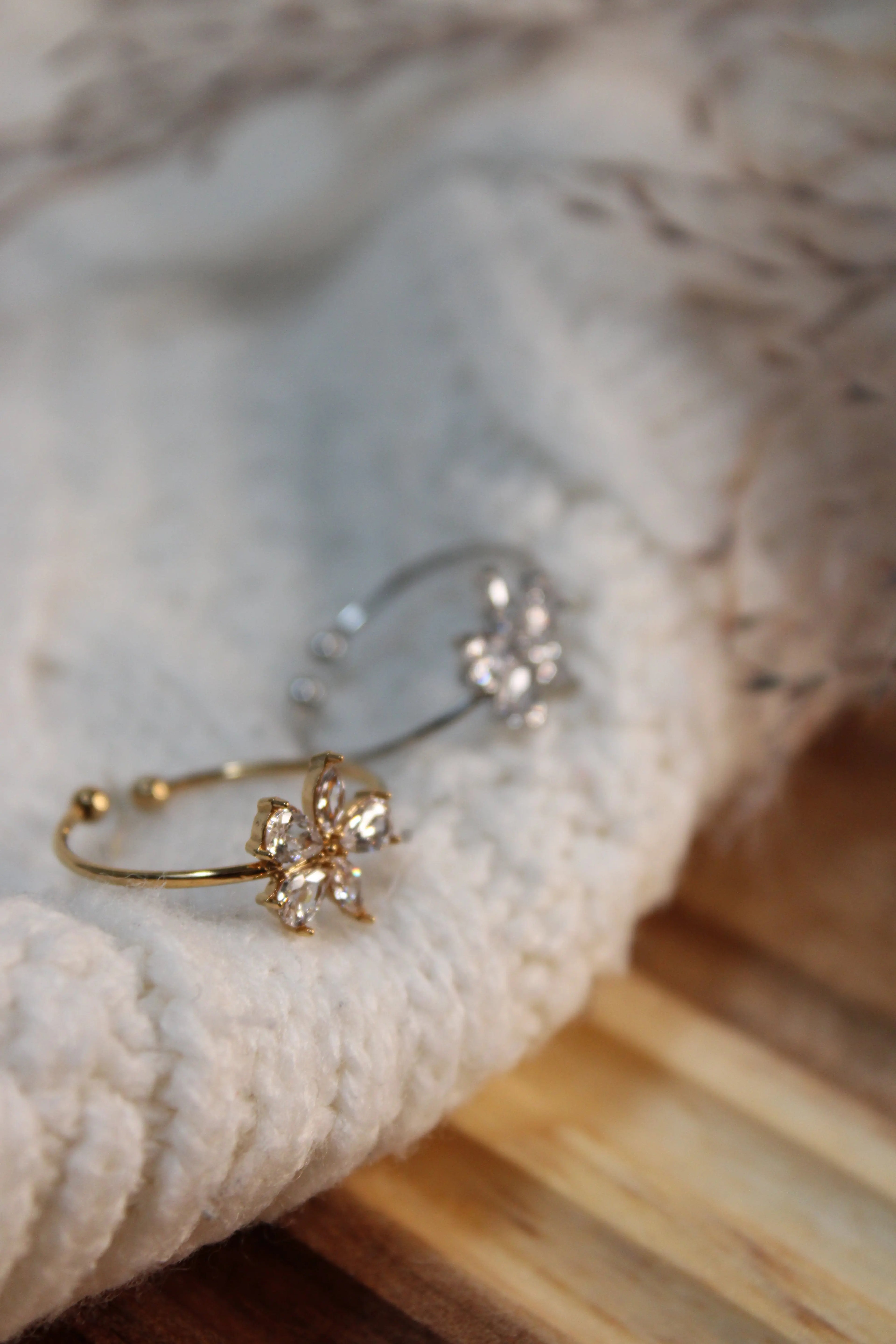 Bague LYLY Ajustable Acier Inoxydable Fleur Strass – Fini Or ou Argent - Les Créations De Loly