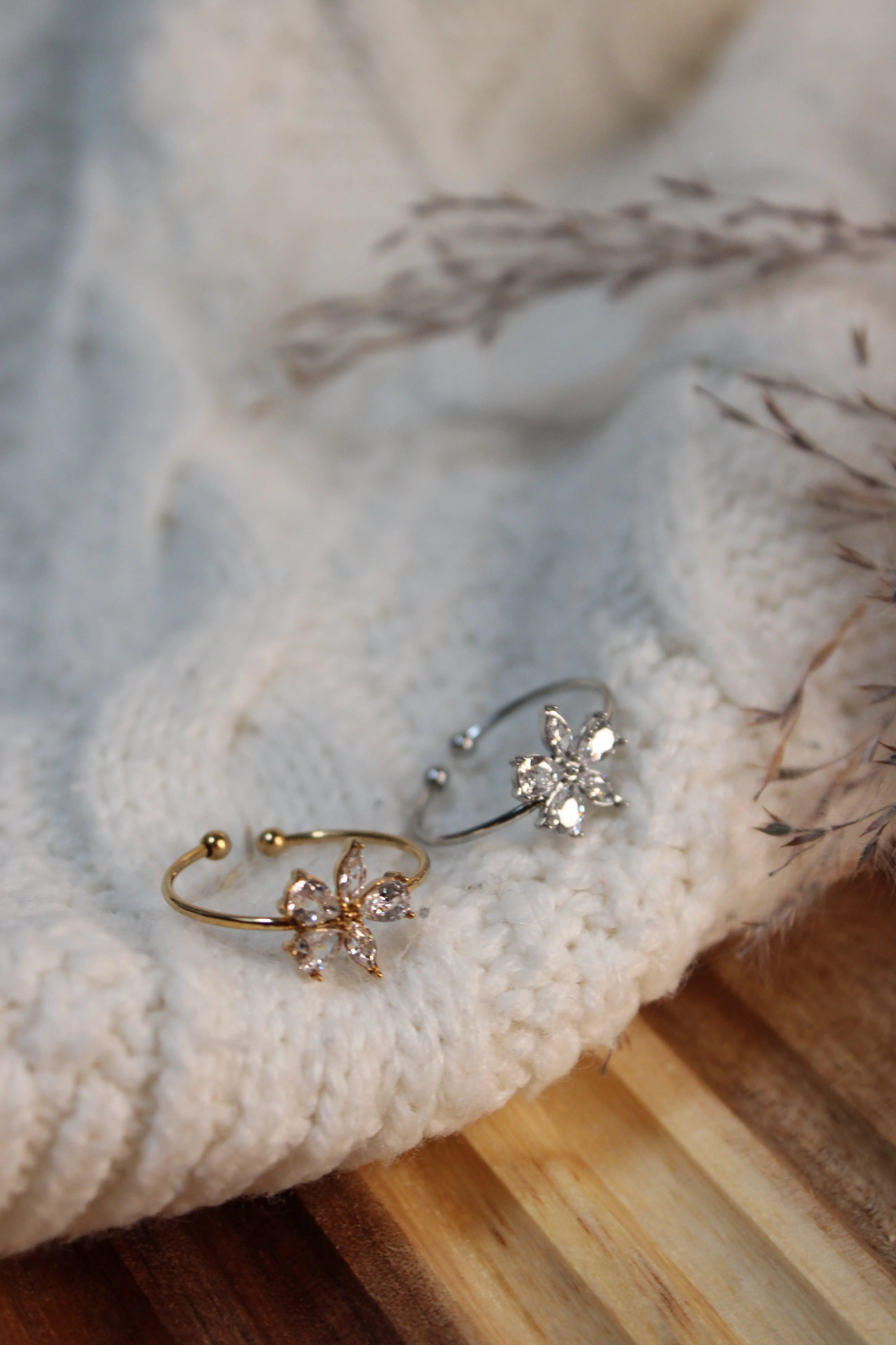 Bague LYLY Ajustable Acier Inoxydable Fleur Strass – Fini Or ou Argent - Les Créations De Loly