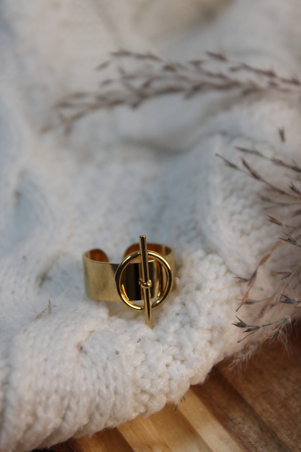 Bague MAËNA Ajustable en Acier Inoxydable • Anneau « barre & rond » • Fini Or ou Argent - Les Créations De Loly
