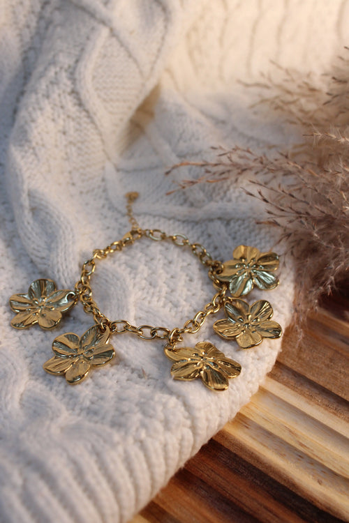 Bracelet FLORA en Acier Inoxydable • Chaîne Maillons Fins Dorée • Bijou Durable Femme - Les Créations De Loly