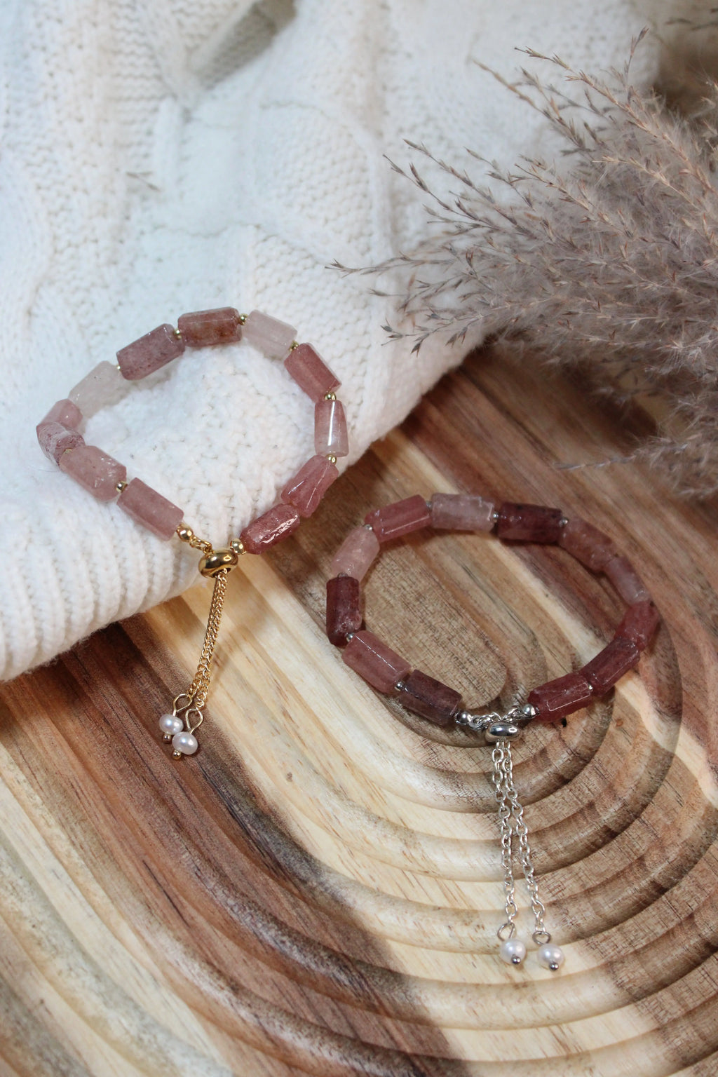 Bracelet BROOKLYN Acier Inoxydable Pierres Naturelles Perles Tubulaires & Perles d’Eau Douce – Fermoir Coulissant – Fini Or ou Argent - Les Créations De Loly