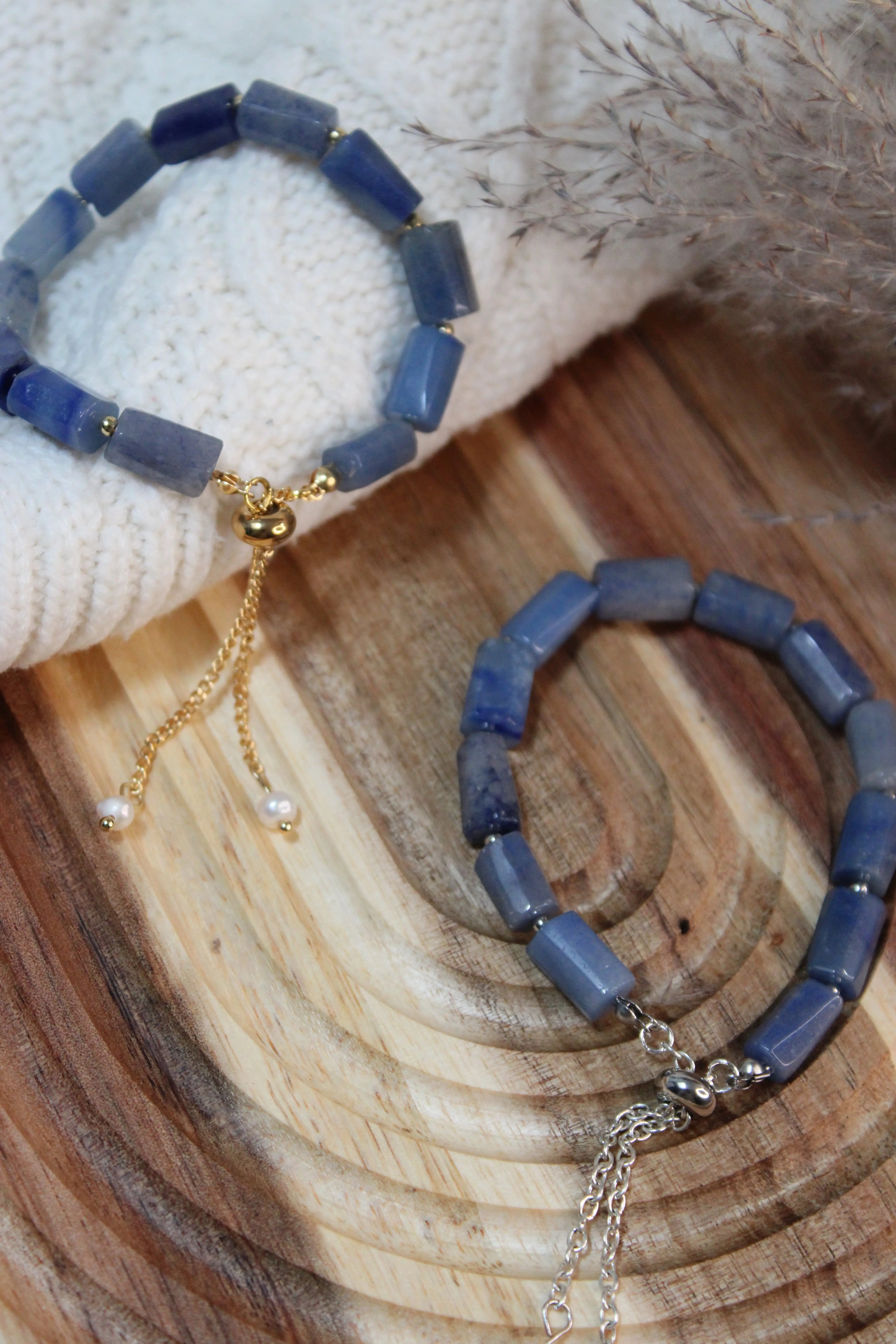 Bracelet BROOKLYN Acier Inoxydable Pierres Naturelles Perles Tubulaires & Perles d’Eau Douce – Fermoir Coulissant – Fini Or ou Argent - Les Créations De Loly