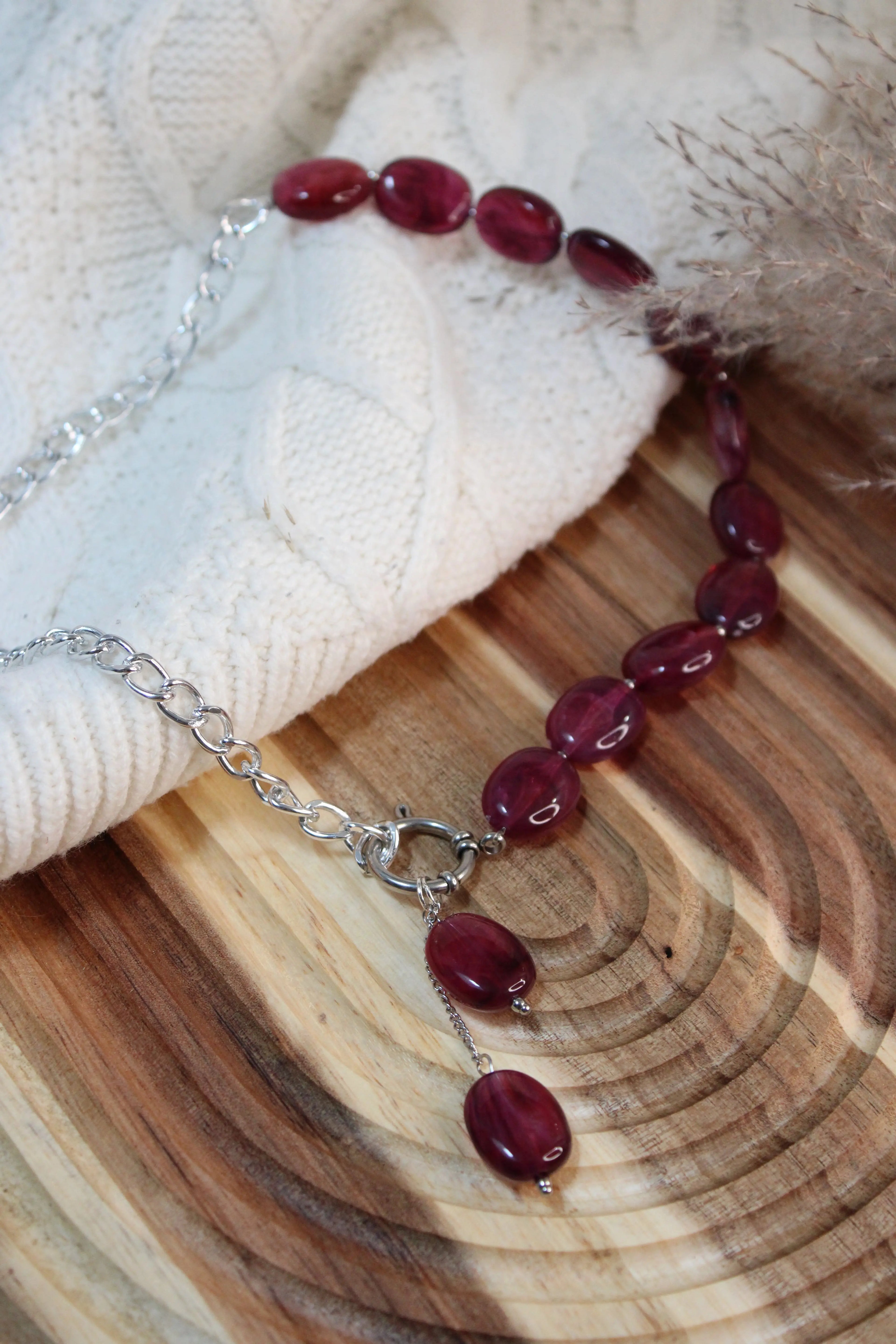 Collier AGATHE Acier Inoxydable Bi-Matière Perles Résine & Chaîne – Fermoir Bouée – Fini Or ou Argent - Les Créations De Loly