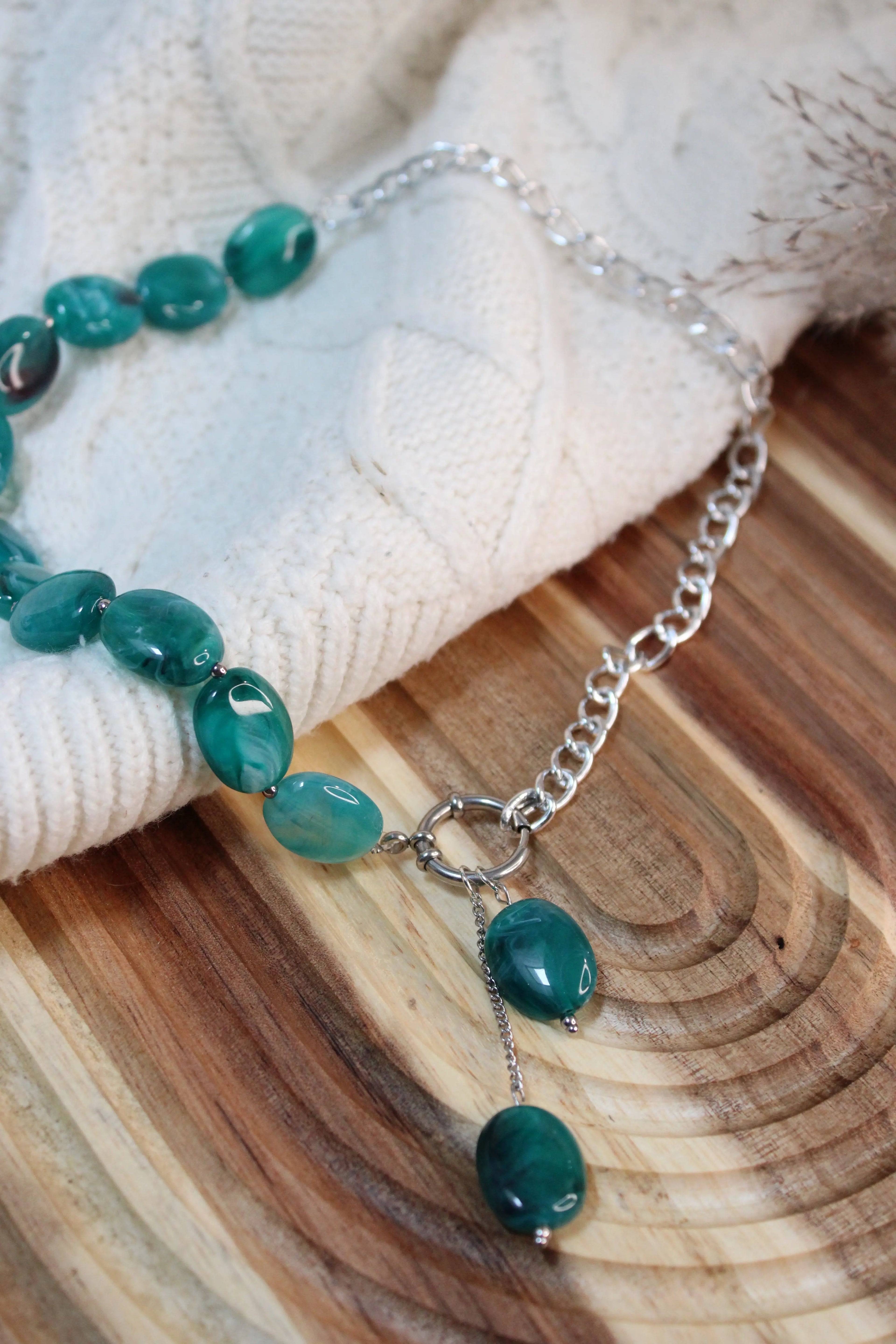 Collier AGATHE Acier Inoxydable Bi-Matière Perles Résine & Chaîne – Fermoir Bouée – Fini Or ou Argent - Les Créations De Loly
