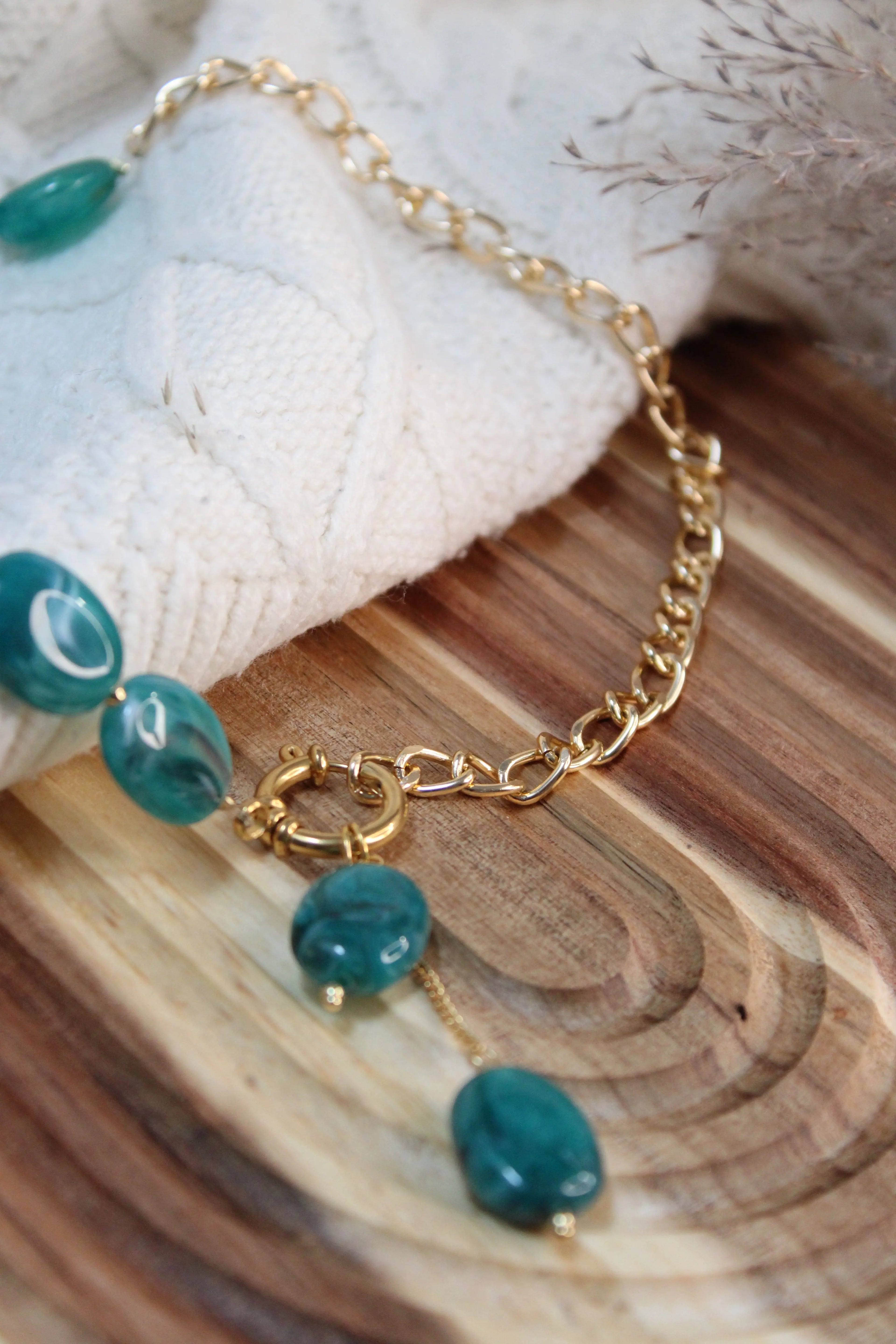 Collier AGATHE Acier Inoxydable Bi-Matière Perles Résine & Chaîne – Fermoir Bouée – Fini Or ou Argent - Les Créations De Loly