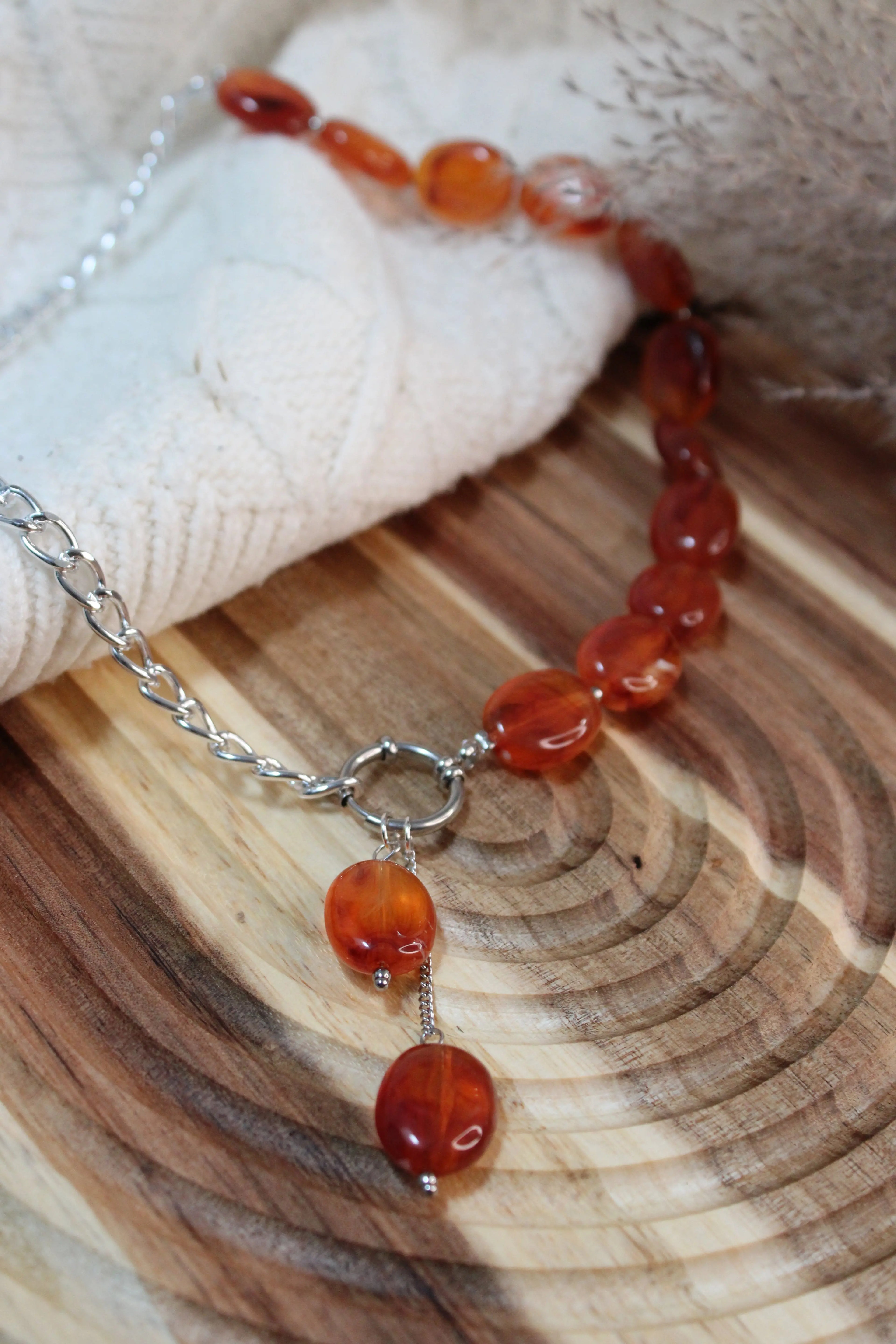 Collier AGATHE Acier Inoxydable Bi-Matière Perles Résine & Chaîne – Fermoir Bouée – Fini Or ou Argent - Les Créations De Loly