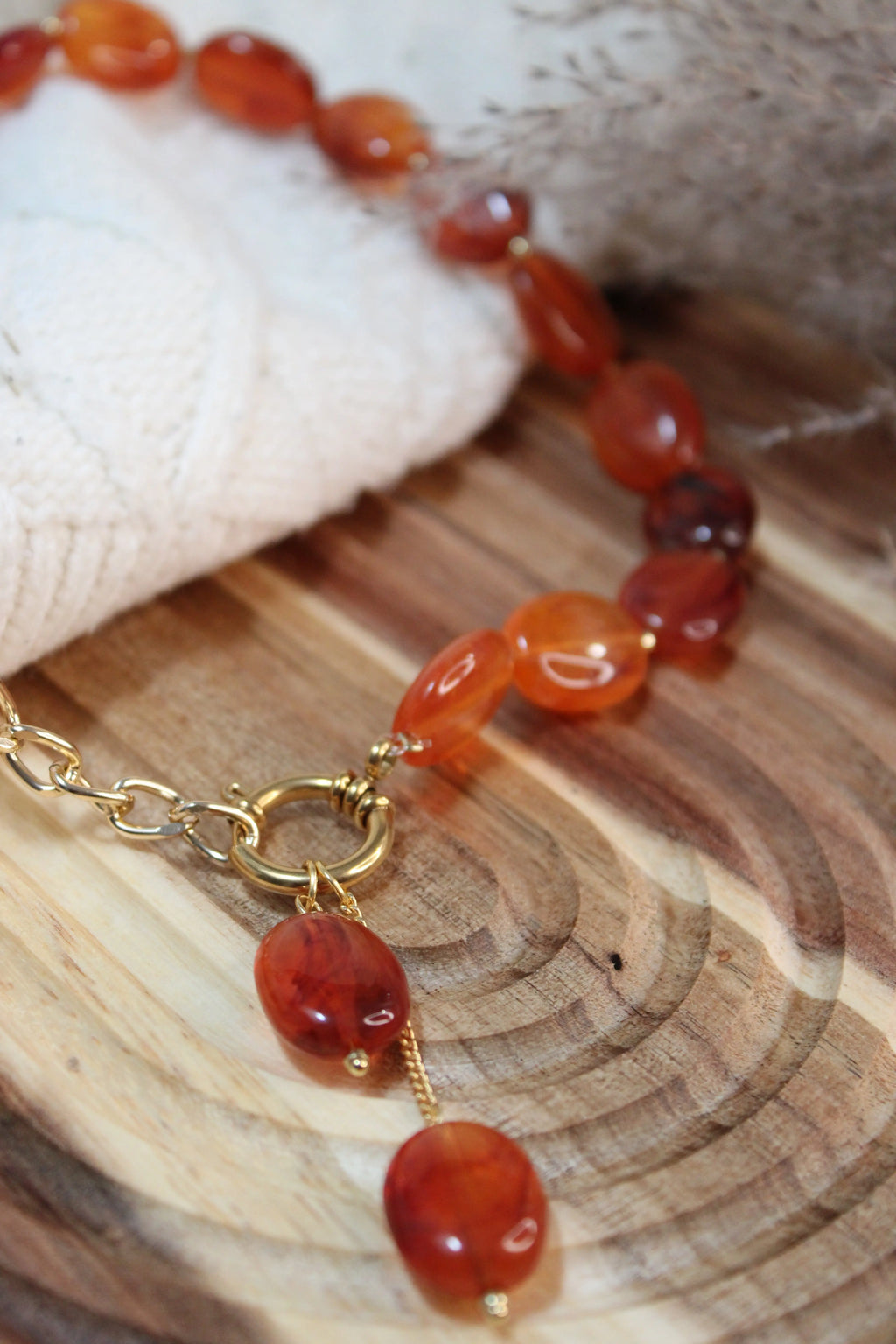 Collier AGATHE Acier Inoxydable Bi-Matière Perles Résine & Chaîne – Fermoir Bouée – Fini Or ou Argent - Les Créations De Loly