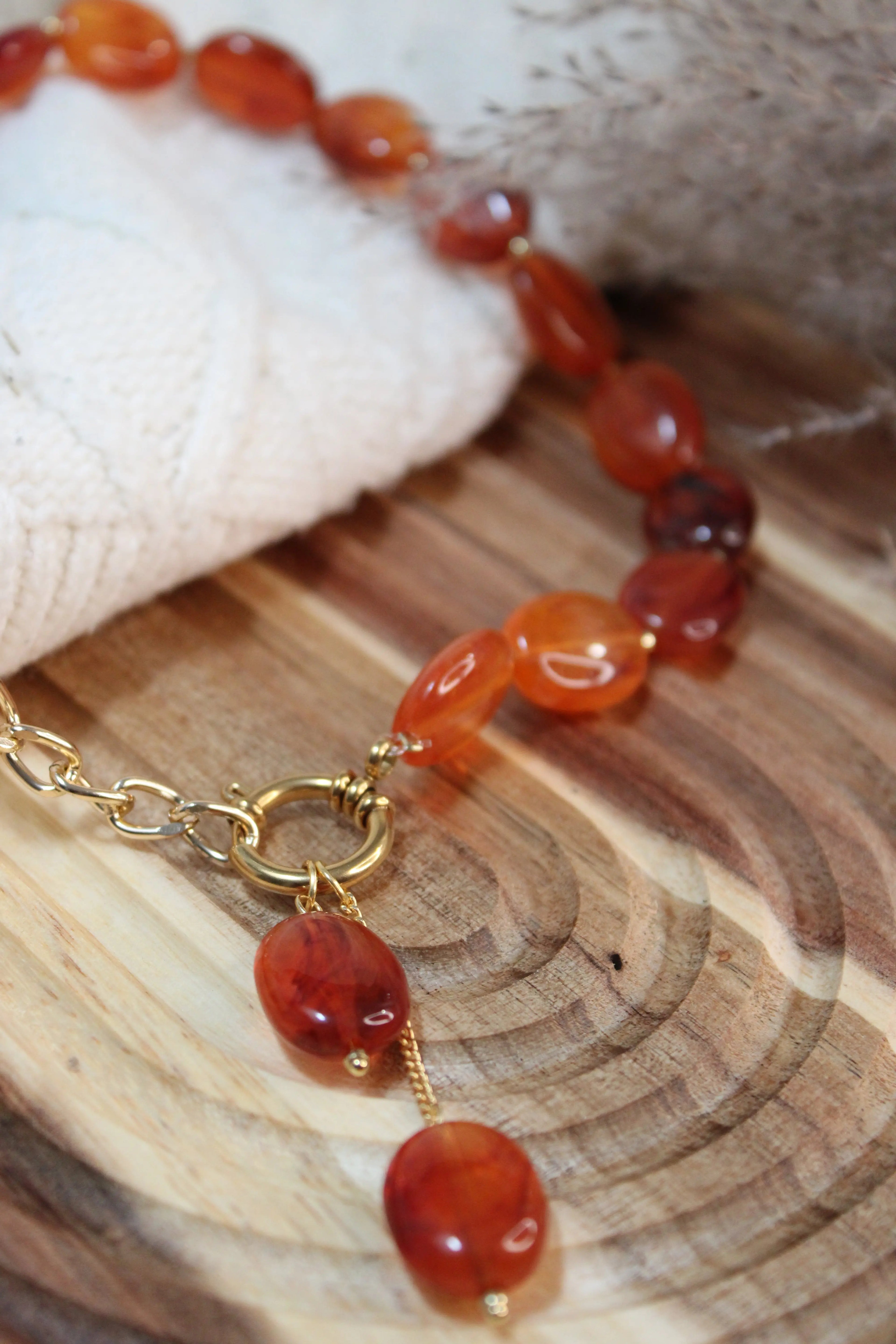 Collier AGATHE Acier Inoxydable Bi-Matière Perles Résine & Chaîne – Fermoir Bouée – Fini Or ou Argent - Les Créations De Loly
