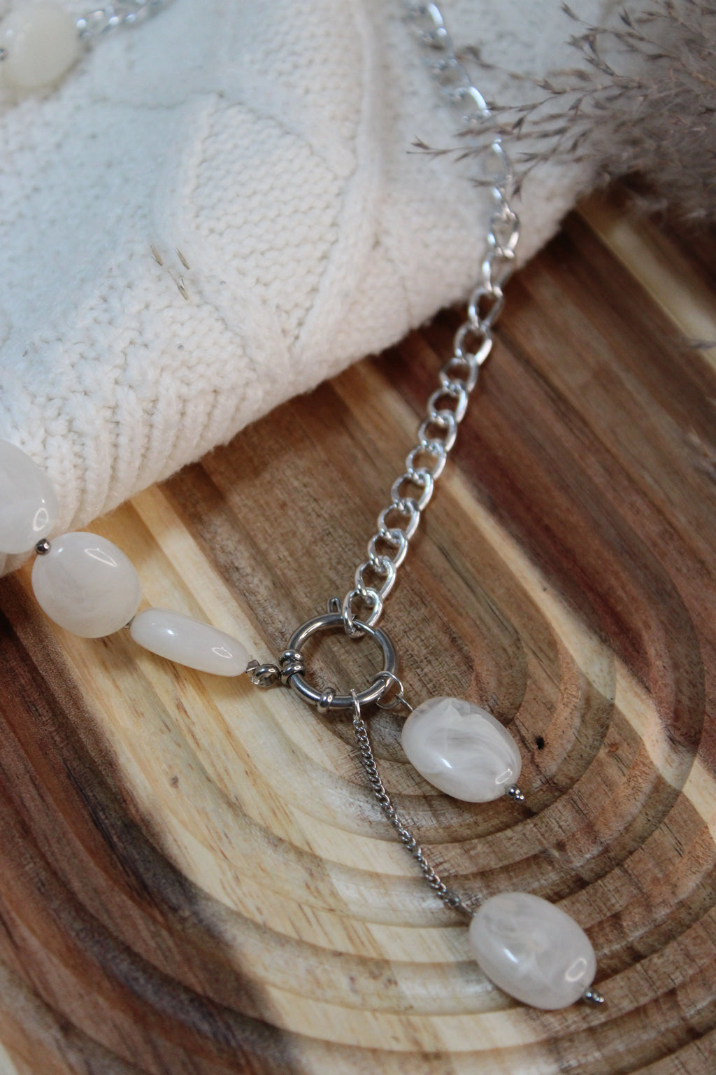 Collier AGATHE Acier Inoxydable Bi-Matière Perles Résine & Chaîne – Fermoir Bouée – Fini Or ou Argent - Les Créations De Loly