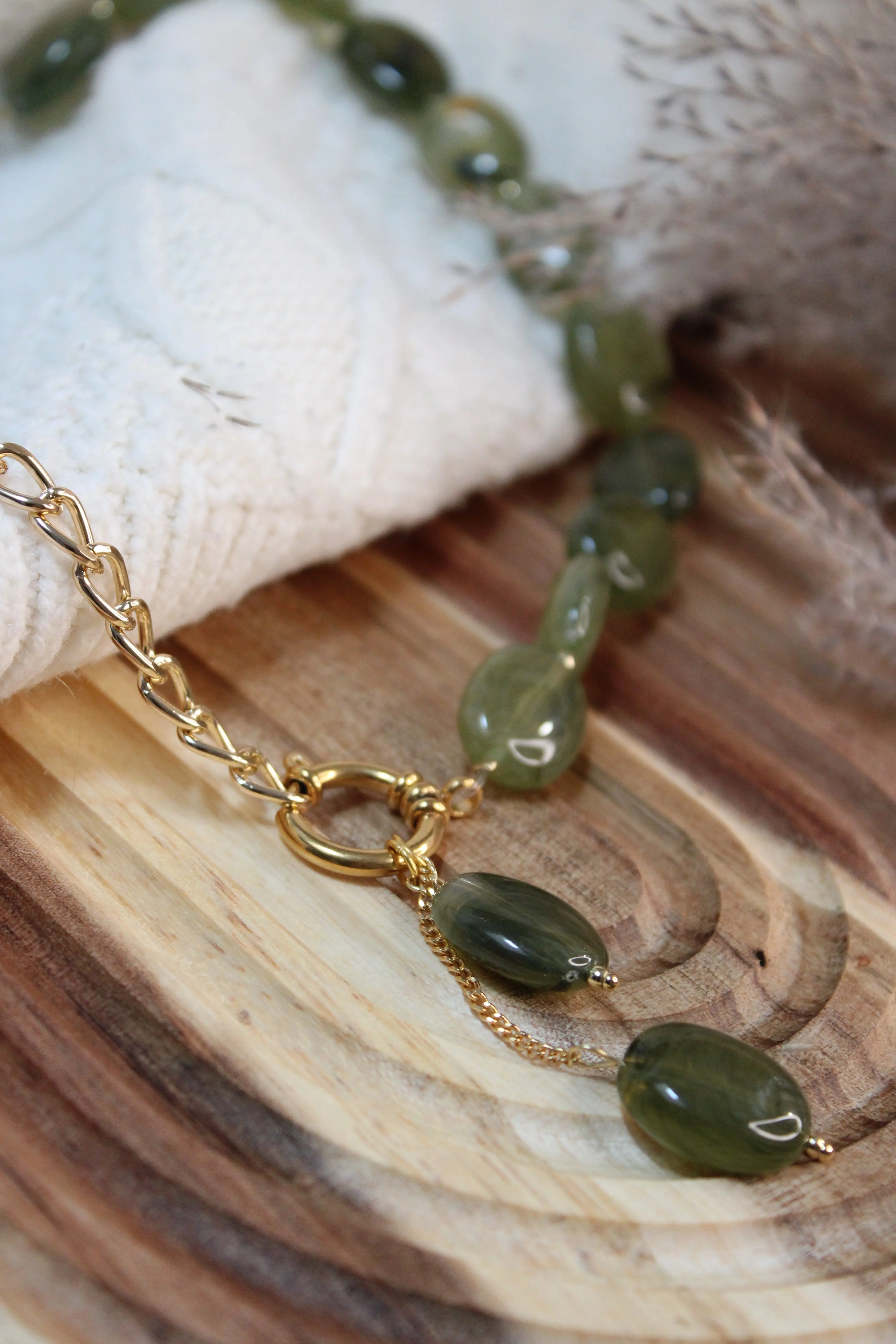 Collier AGATHE Acier Inoxydable Bi-Matière Perles Résine & Chaîne – Fermoir Bouée – Fini Or ou Argent - Les Créations De Loly