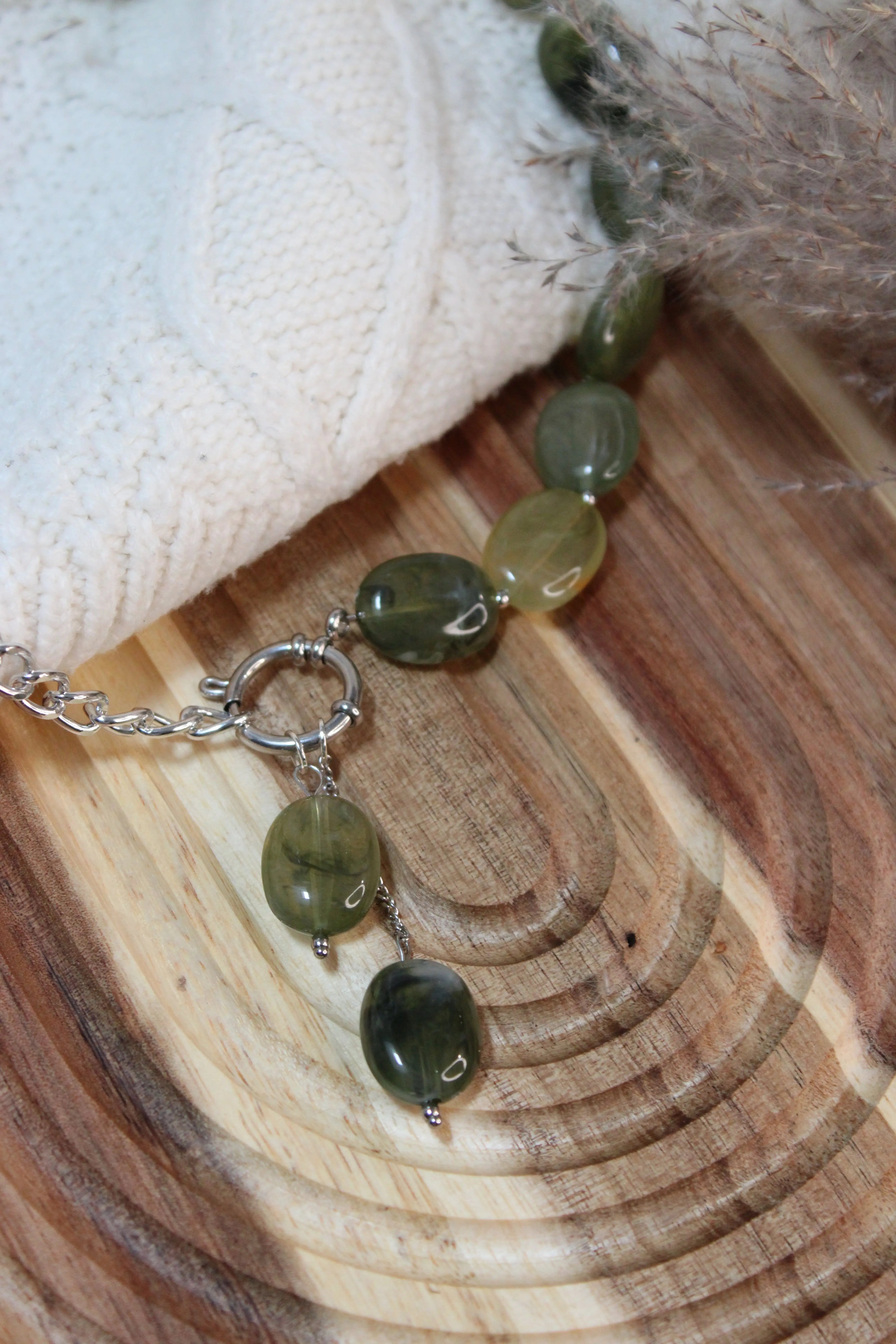 Collier AGATHE Acier Inoxydable Bi-Matière Perles Résine & Chaîne – Fermoir Bouée – Fini Or ou Argent - Les Créations De Loly