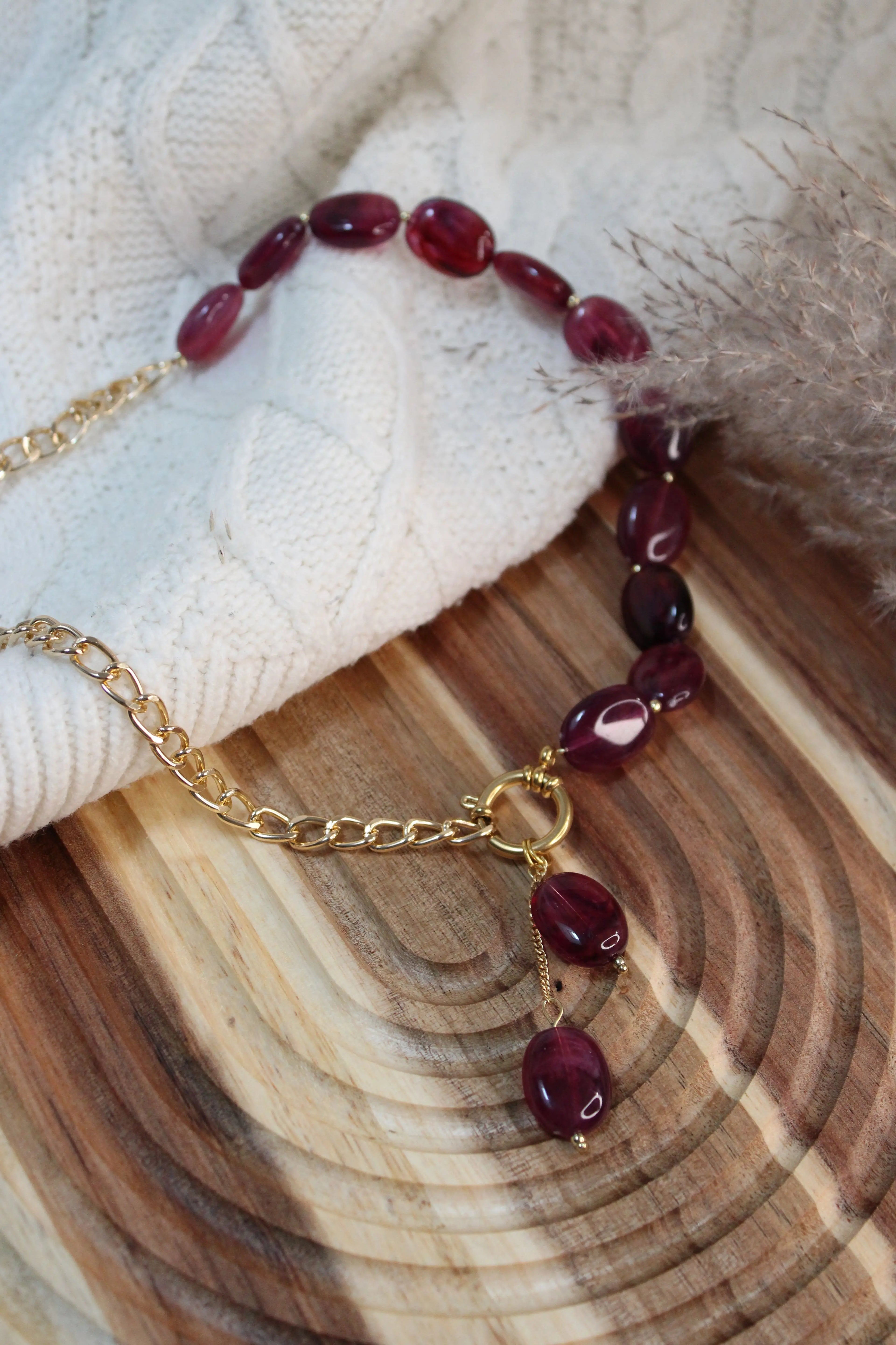 Collier AGATHE Acier Inoxydable Bi-Matière Perles Résine & Chaîne – Fermoir Bouée – Fini Or ou Argent - Les Créations De Loly